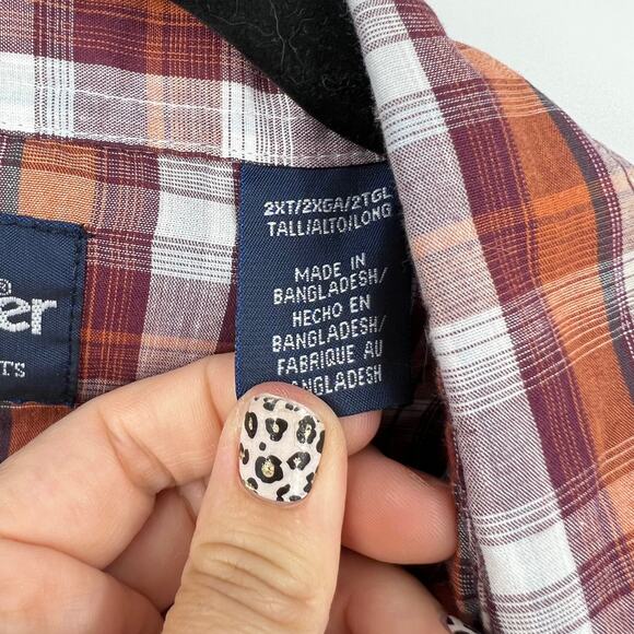 Vintage Wrangler Orange Plaid Button Up Pearl Snap Long Sleeve Western Men XXL - Picture 3 of 11